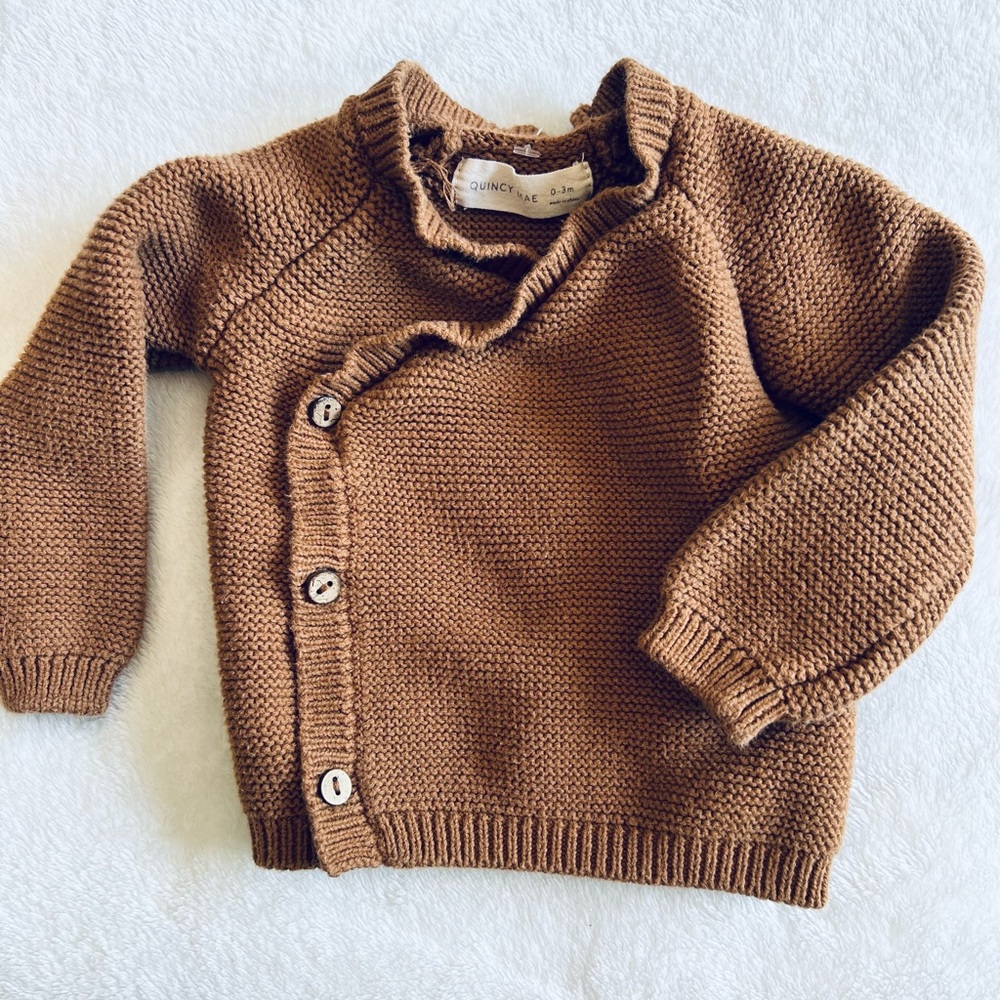 Quincy Mae brown button up cardigan sweater 0-3 month